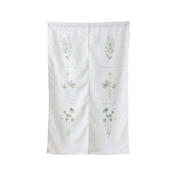 Geteilter Noren‑Vorhang aus Baumwoll‑Leinen mit botanischem Aquarellprint