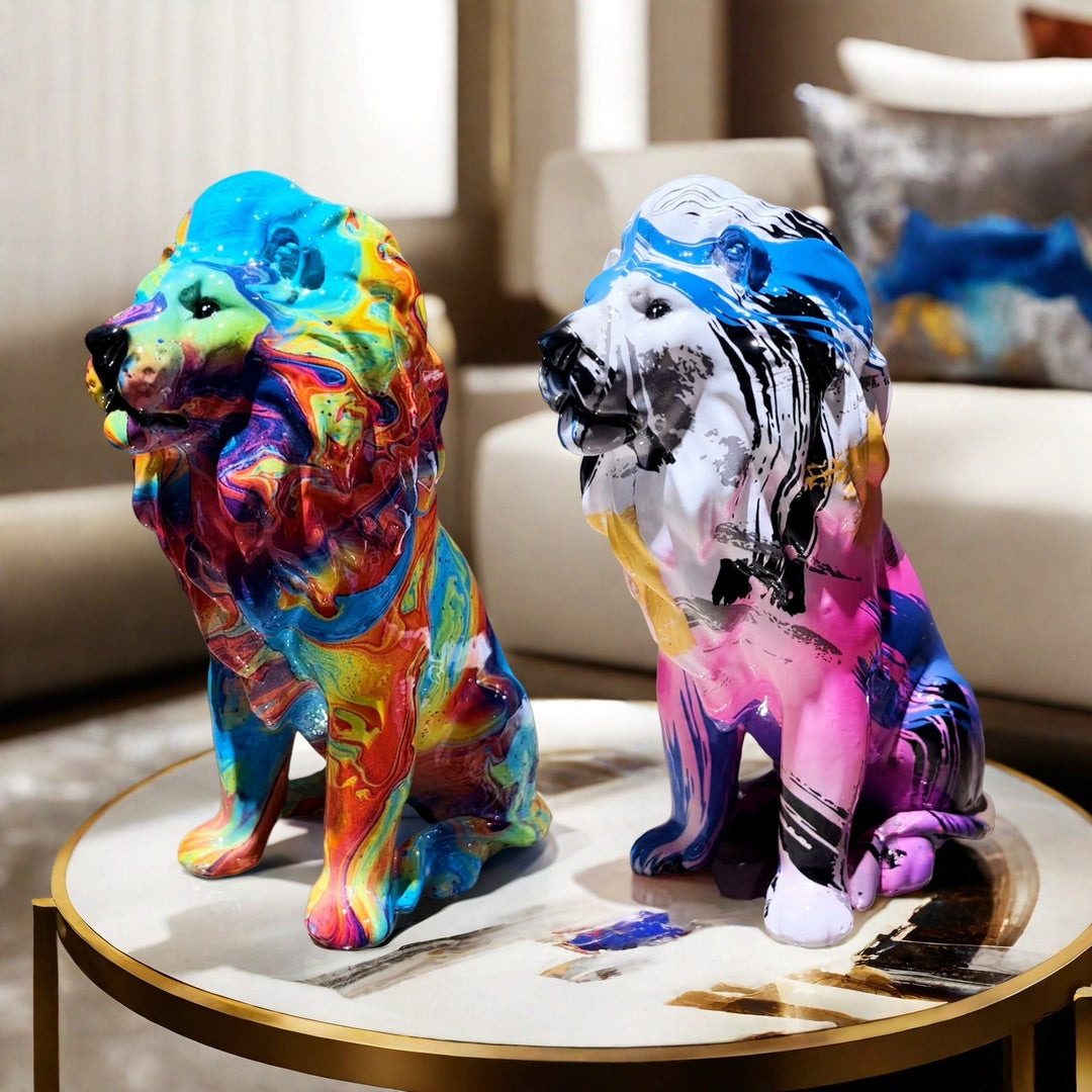 Bunte Löwen Skulptur Karnz
