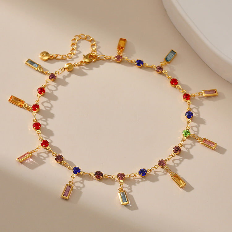 Farbige Edelstein Charm Fußkette Karnz
