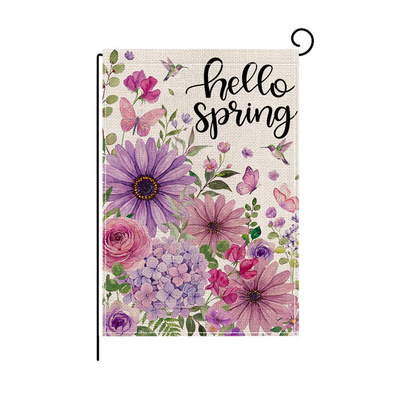 Dekorative Jute-Textur Gartenflagge mit Sonnenblume Katze Willkommen Design