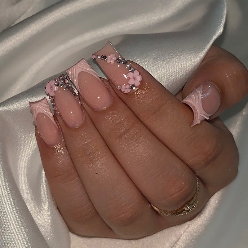 Elegantes Floral Acryl Press-On Nagelset Karnz