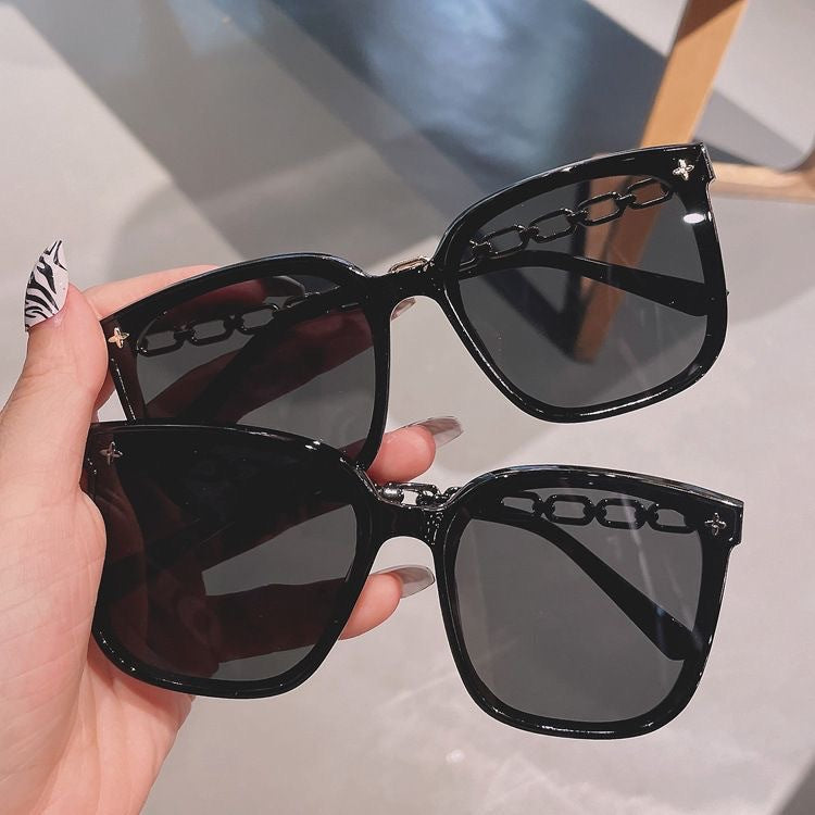 Damen extragroße Sonnenbrille mit modischem Kettenrahmen Karnz