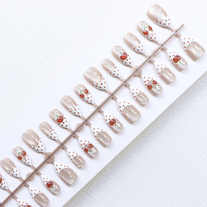 Charmantes Kirsch-Thema Press-On Nagelset Karnz