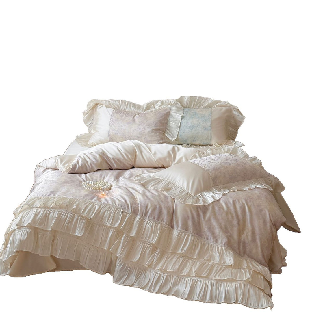 Rüschensatinbesatz Blumencotton-Satin Bettbezug-Set