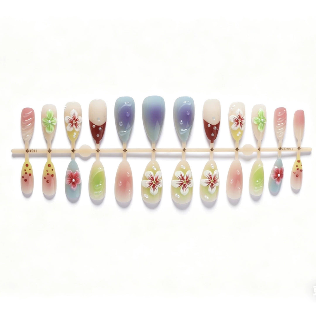 Künstlerisches florales Gradient Press-On Nagelset Karnz