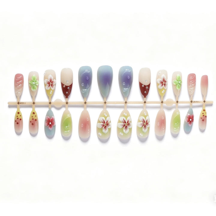 Künstlerisches florales Gradient Press-On Nagelset Karnz