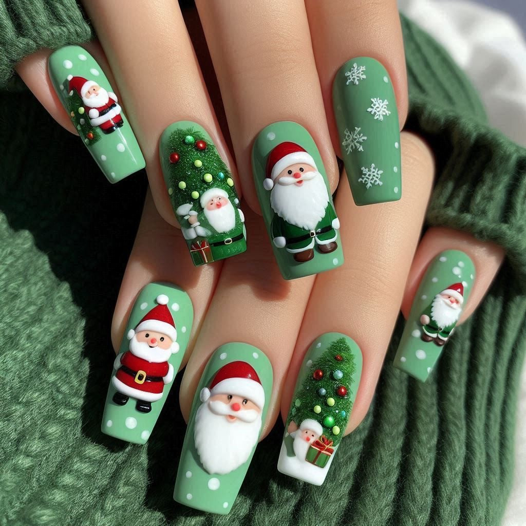 Glitzernde Kunstnägel im festlichen Weihnachtsdesign Karnz
