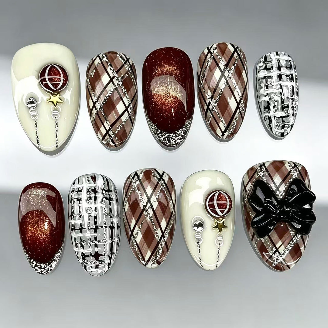 Karomuster Aufkleben-Nagel-Set