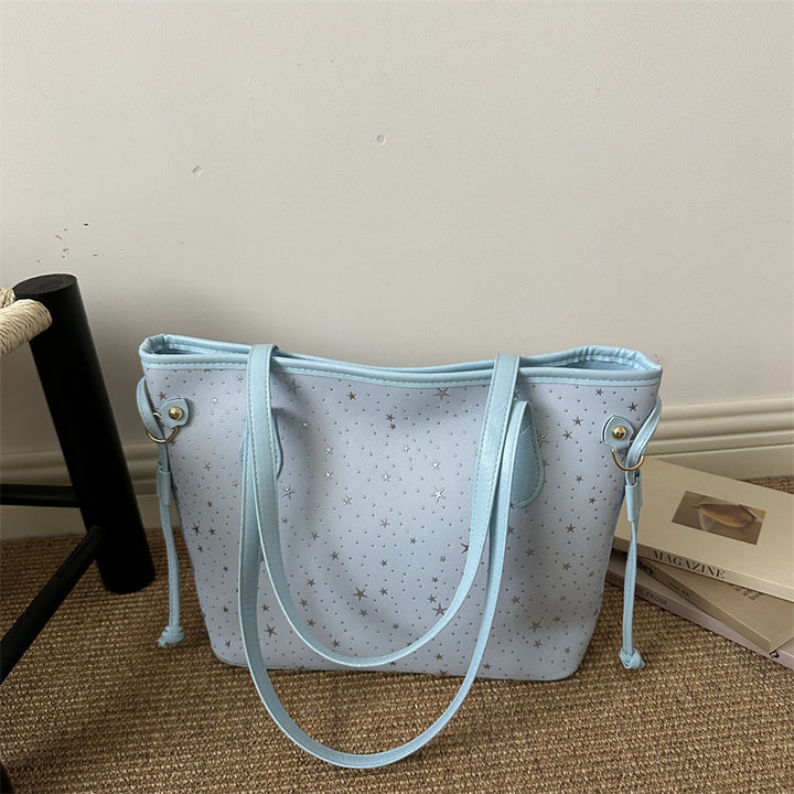 Sternakzentierte Kunstleder-Shopper-Tasche