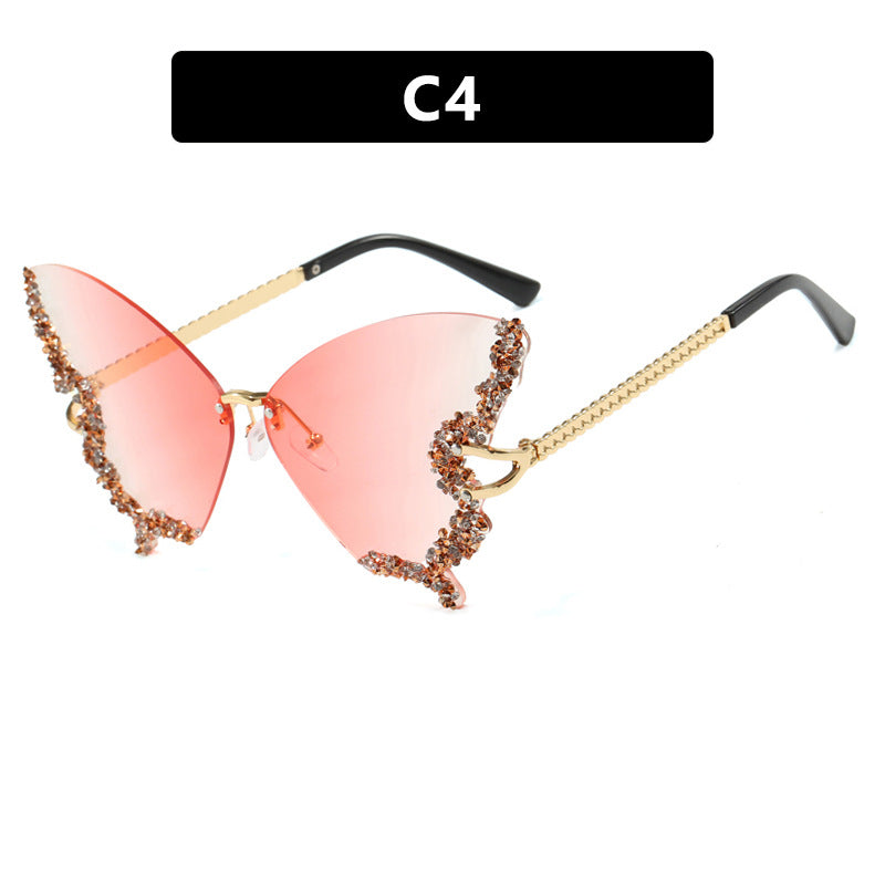 Damen große Cat-Eye Sonnenbrille mit funkelndem Strassbesatz und elegantem Rahmen Karnz