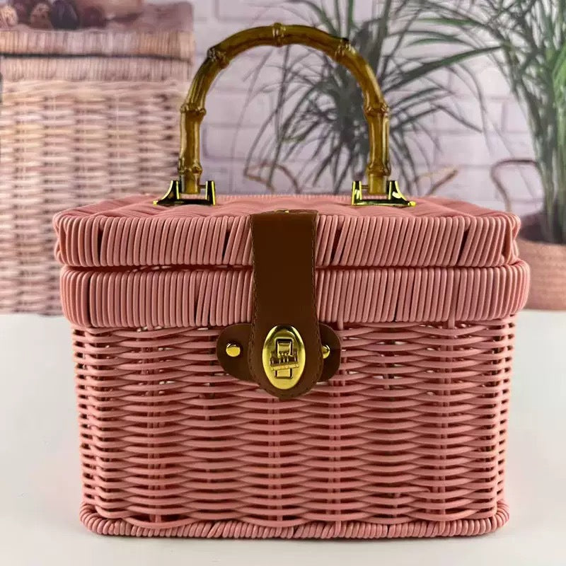 Damen Handgewebter Rattan Aufbewahrungskorb mit Bauchtasche Karnz