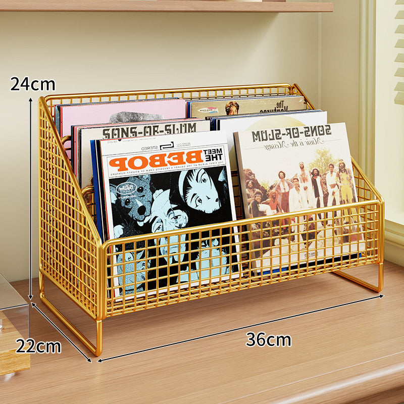 Winkeleckiger Drei-Tier Metall-Mesh Vinyl-Schallplatten- und Magazin-Organizer-Regal