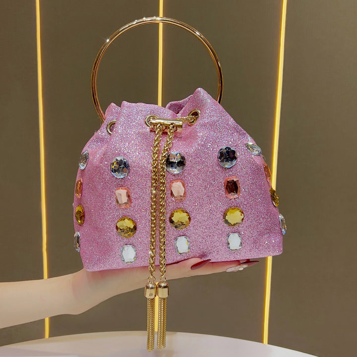 Glänzende mit Strass verzierte Drawstring-Handtasche