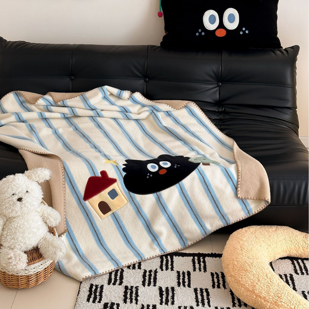 Plüsch gestreiftes Applikations-Wurfdecke mit wendbarem Fleece-Rücken