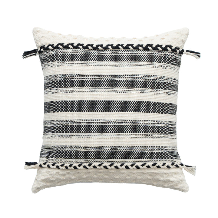 Rechteckiges Boho-Lumbar-Kissen mit geflochtenen Bändern und Quasten