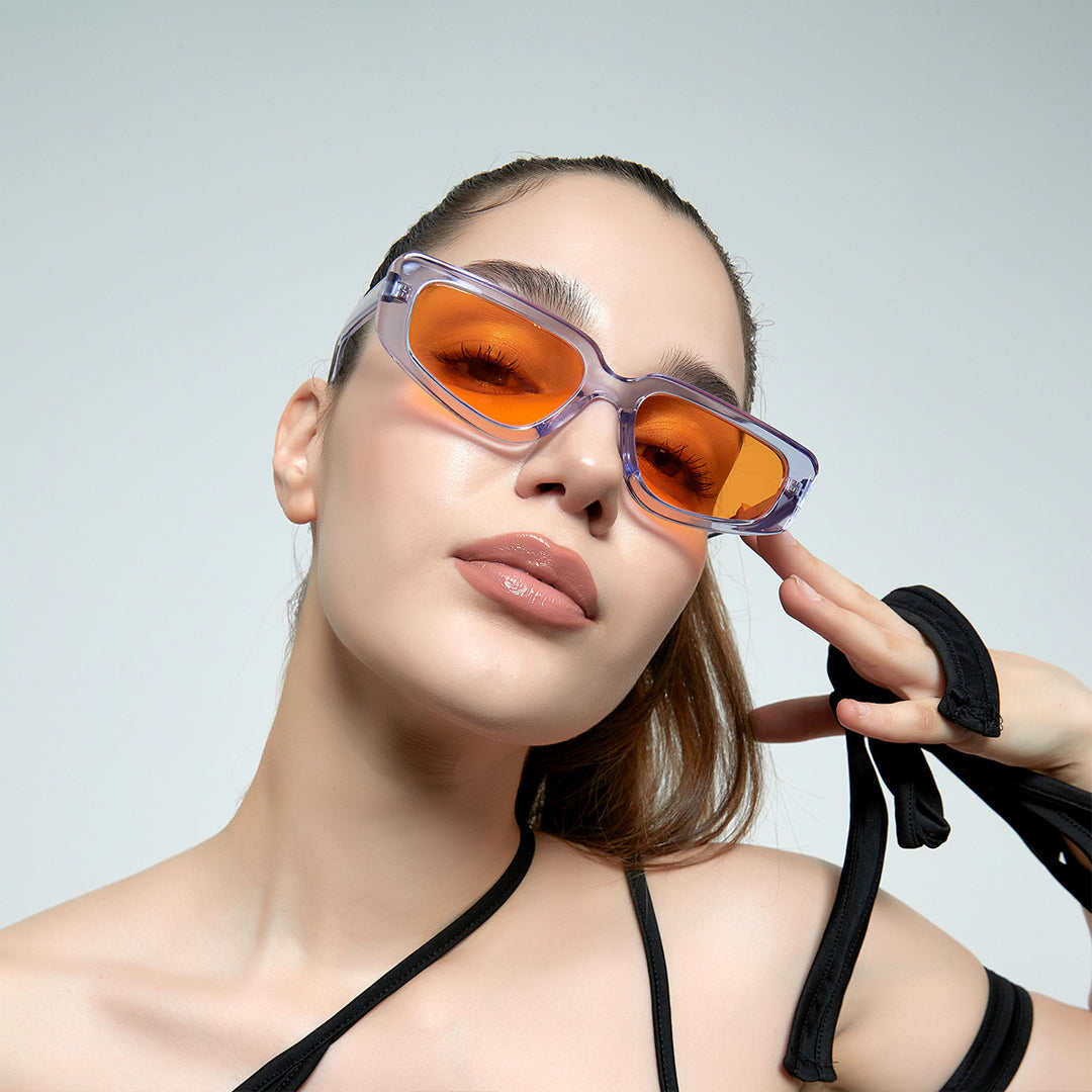Damen modische quadratische Sonnenbrille mit modernem hochglänzendem Kunststoffrahmen Karnz