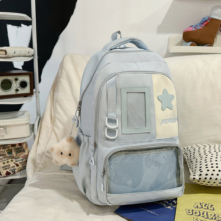 Strukturierter Casual-Rucksack mit transparentem Fach Karnz