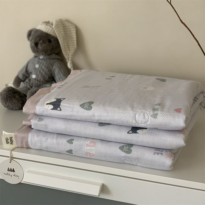 Weiche Mull-Babydecke mit Teddy-Design und doppellagiger Gaze