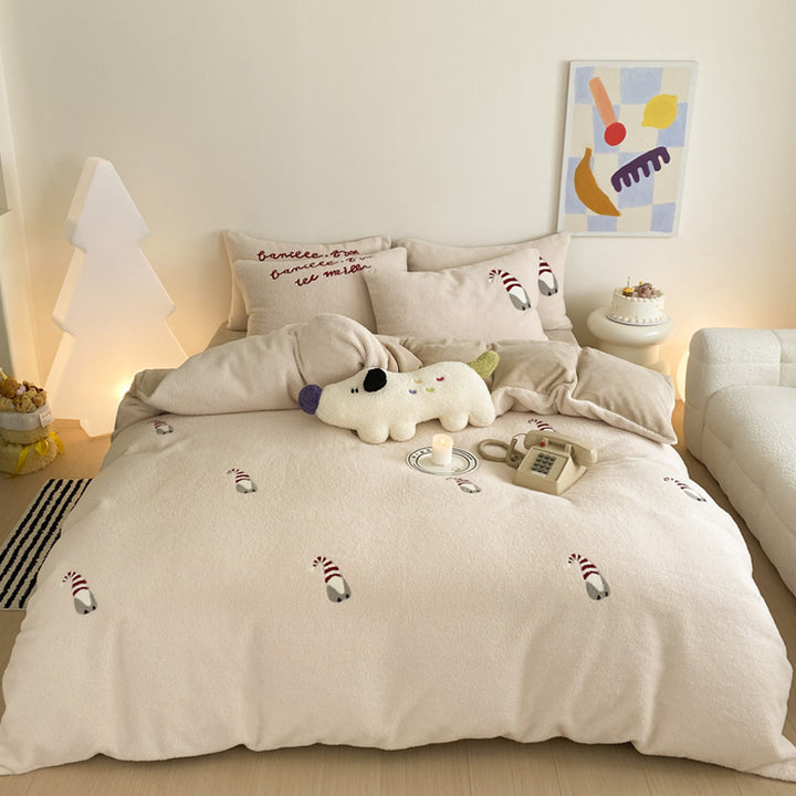 Kuschelige Teddyfleece-Bettgarnitur mit bunten Pünktchen und extra-weicher Oberfläche