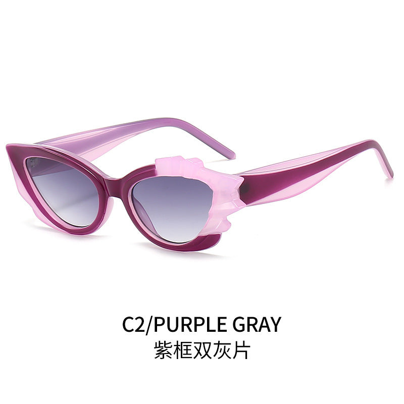 Damen Cat-Eye Sonnenbrille mit auffälligem Blütenrahmen Karnz