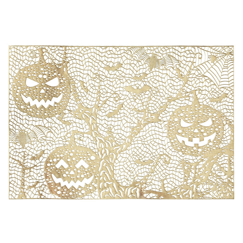 Halloween-Tischsets aus Kunststoff mit filigranem Kürbis- und Spinnennetz-Motiv