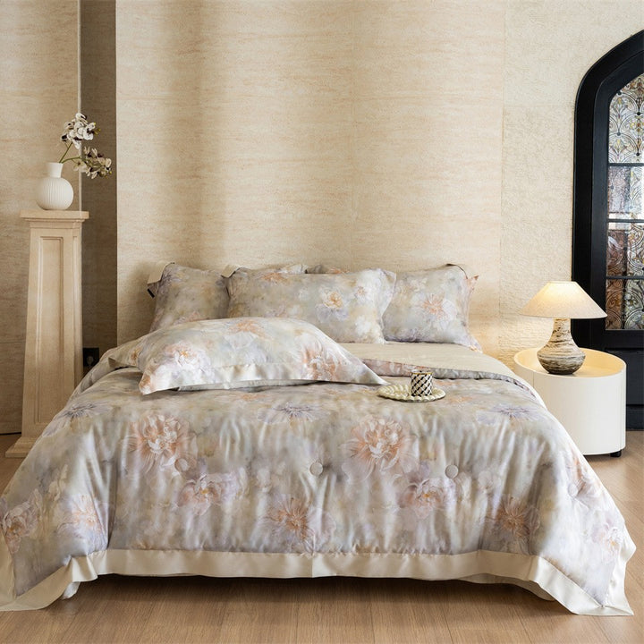 Bettwäsche-Set mit Aquarell-Blumenprint und feinem Baumwollsatin-Finish