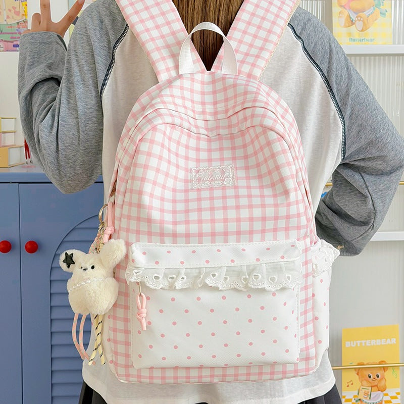 Stylische Gingham-Print Freizeit Rucksack Karnz