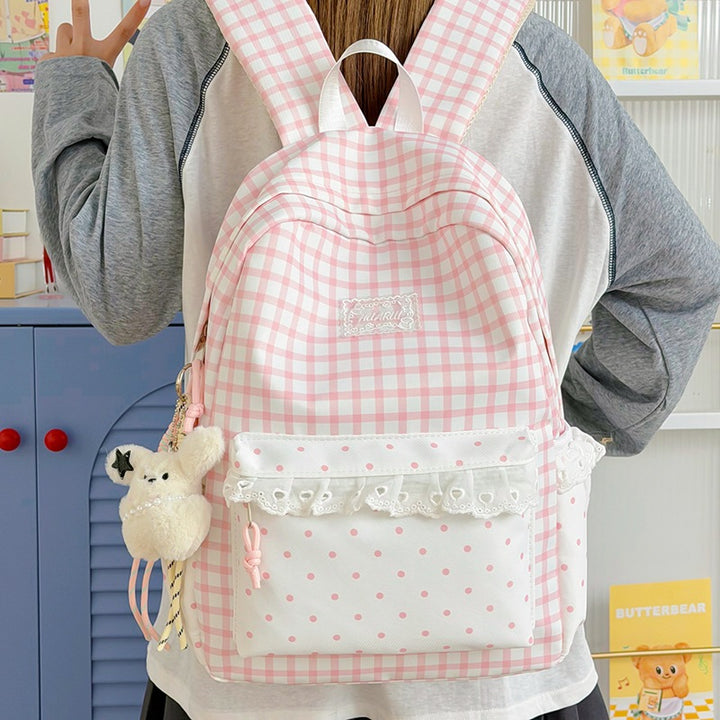 Stylische Gingham-Print Freizeit Rucksack Karnz