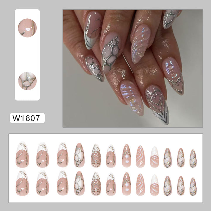Stilvolle Lange Stiletto Press-On Nägel mit Irisierenden Design Karnz
