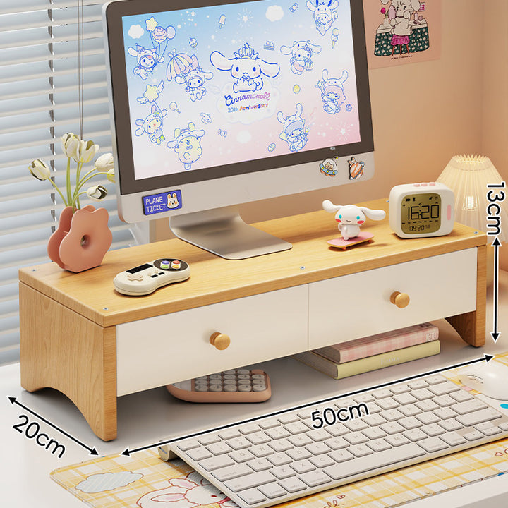 Dual-Höhen Holz Monitorständer und Desktop-Organizer mit zwei Schubladen