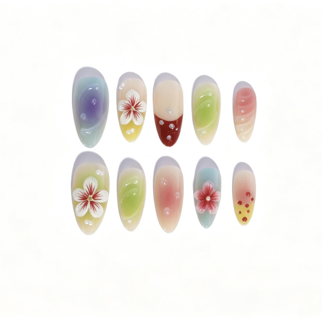 Künstlerisches florales Gradient Press-On Nagelset Karnz