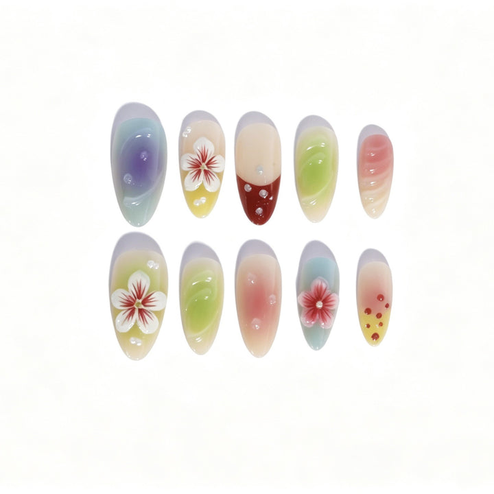 Künstlerisches florales Gradient Press-On Nagelset Karnz