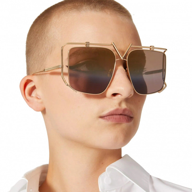 Damen futuristische Oversized-Sonnenbrille mit einzigartigem Geometrie-Rahmen Karnz