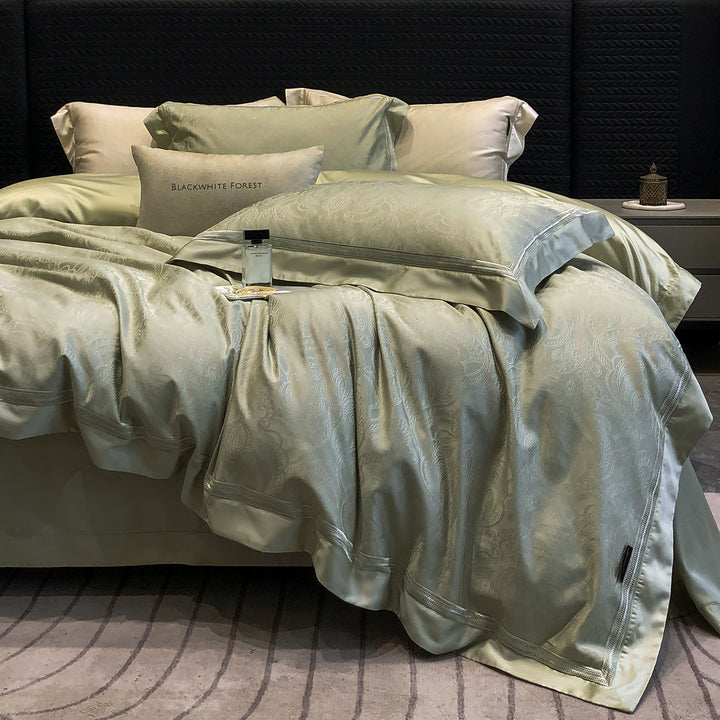 Premium-Baumwollsatin-Bettwäschegarnitur mit strukturierter Matelassé-Bordüre und Hotelverschluss