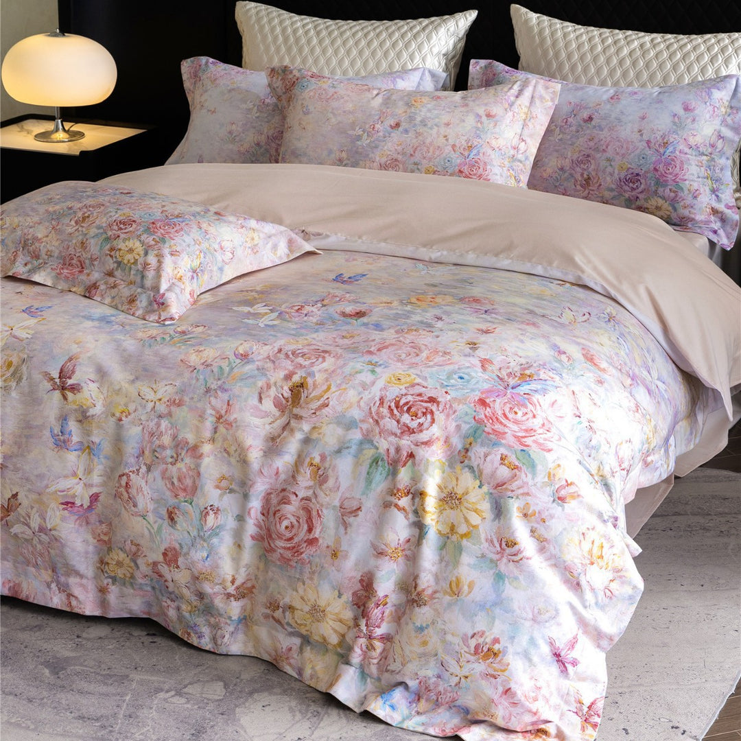 Luxuriöses Floral Baumwollsatin Bettbezug-Set