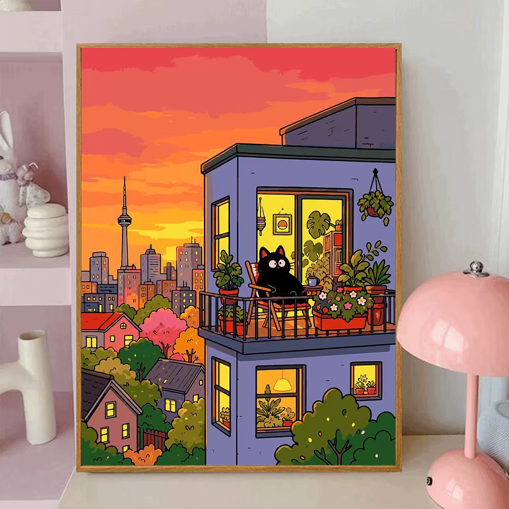 Verspielt katzenmotiviertes dekoratives Wand-Leinwandkunst Karnz