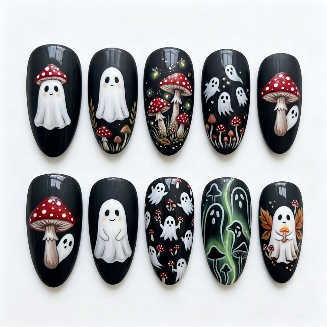 Haunted Mushroom-Themen Press-On Nagelkunst