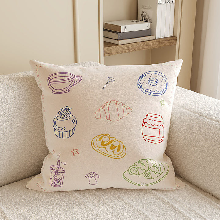 Square Plush Decorative Cushion Pillow with Illustrated House 'Room' Motif