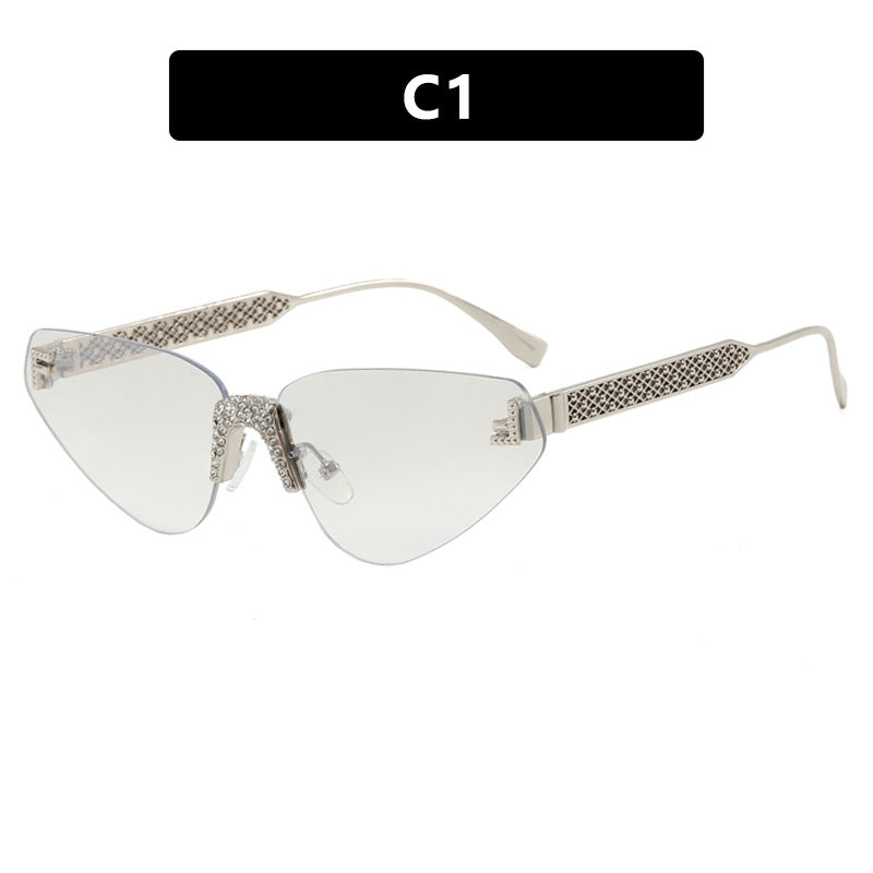 Damen Designer Katzenaugen-Sonnenbrille mit funkelndem Strass-Besatz Karnz