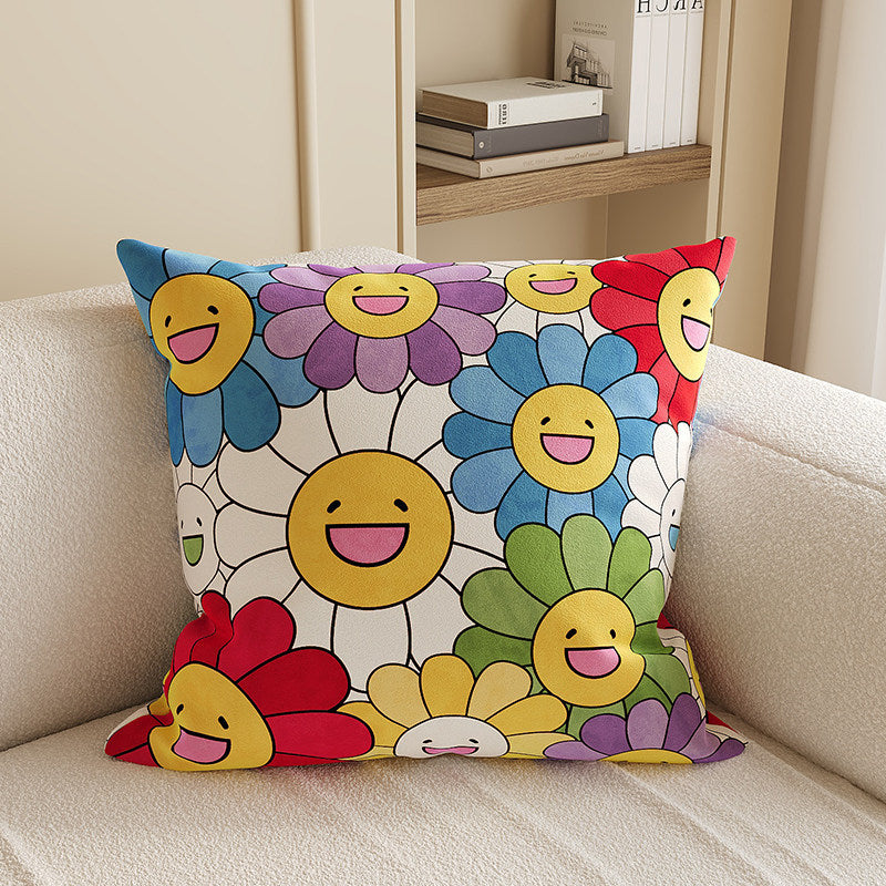 Square Plush Decorative Cushion Pillow with Illustrated House 'Room' Motif