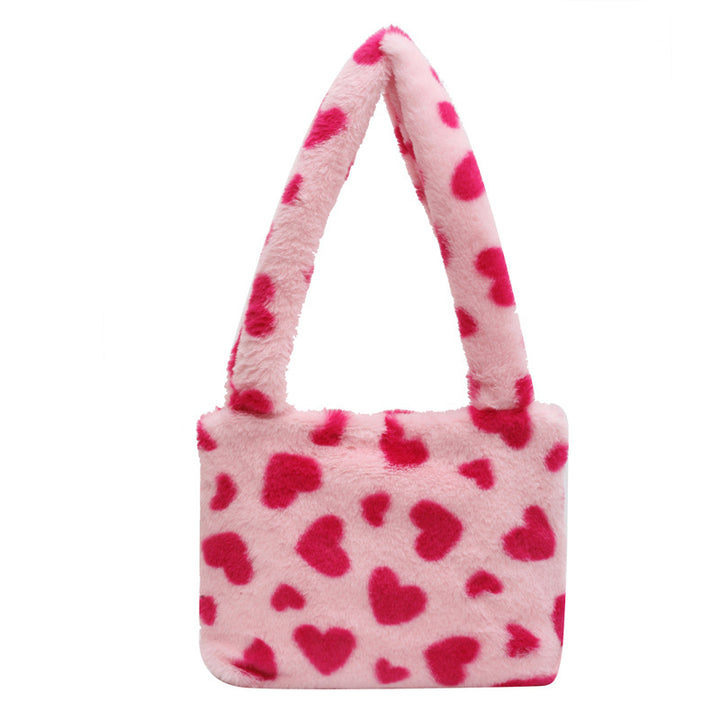 Gemütliche Plüsch-Handtasche mit Herzmuster