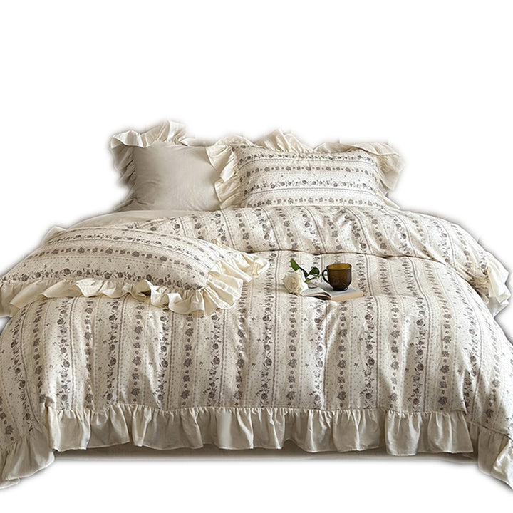 Bettwäsche-Set aus Baumwolle mit Volants und Vintage-Blumenmuster