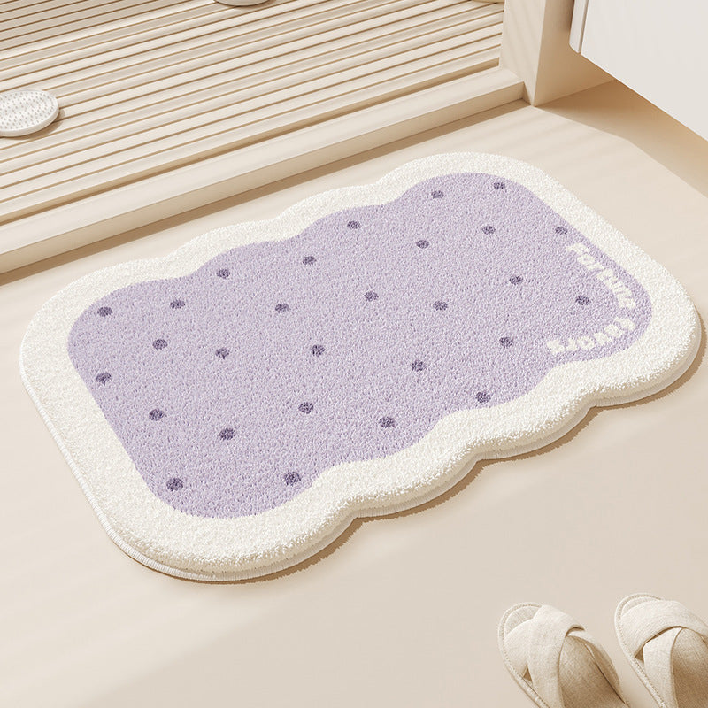 Scalloped-Edge Plush Absorbent Non-Slip Bath Rug with Cookie Motif