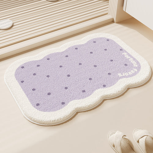 Scalloped-Edge Plush Absorbent Non-Slip Bath Rug with Cookie Motif