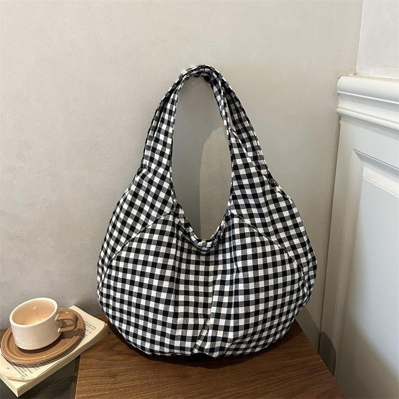Legere Gingham Stoff Schultertasche