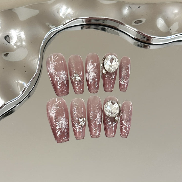 Glitzerndes florales Muster Press-On Nagelset