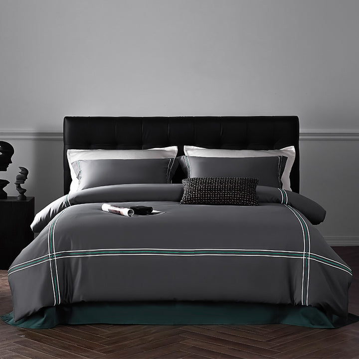 Modern gestreifte Baumwollsatin Bettbezug Set mit Eckenbindern und Kissenbezügen