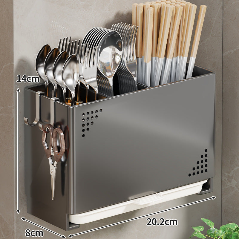 Wandmontierter Ablagebesteckorganizer mit abnehmbarem Tablett und Haken