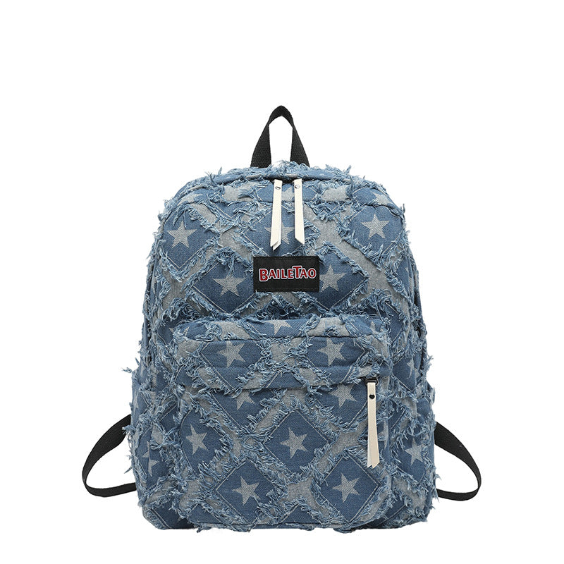 Distressed Star Pattern Denim Rucksack Karnz