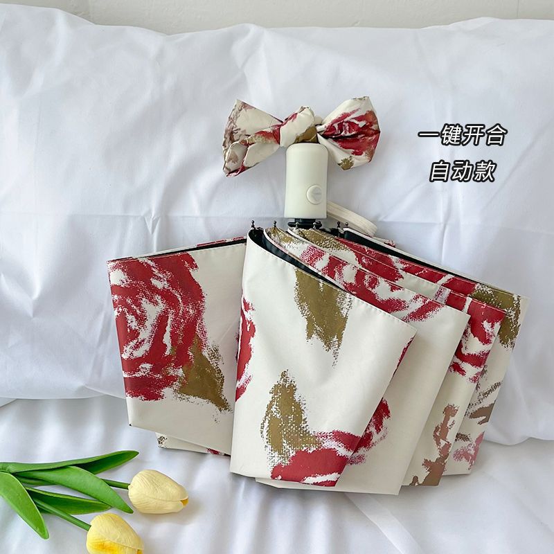 Damen Automatischer Faltregenschirm mit Blumenmuster Karnz